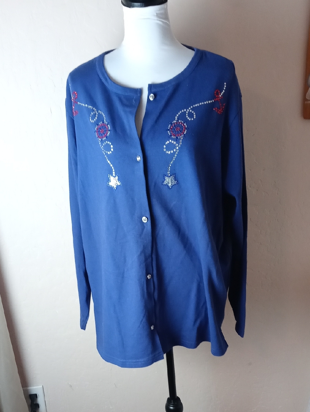 NWT The Quacker Factory Women’s Blue Embellished Button Down Shirt